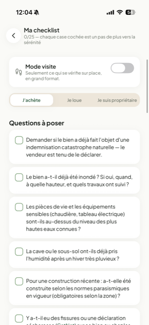 Checklist personnalisée acheteur ou locataire